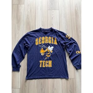 Soffe Georgia Tech T-Shirt Mens Large Navy Yellow Jackets Long Sleeve GT